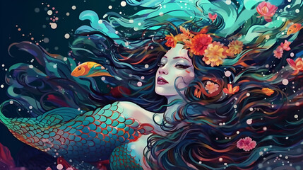 Beautiful Mermaid Design, Perfect for Your Project or Wallpaper, Ai Generative - obrazy, fototapety, plakaty
