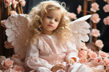 Cupid Kid, a Loveable Cherub of Valentine's Delight, Spreads Cupid's Joy in a Flower Bed