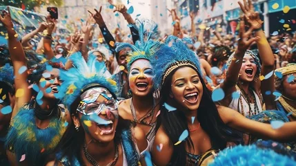 Fotobehang Carnaval Brazilian carnival - Happy people celebrating brazilian carnival, Generative ai