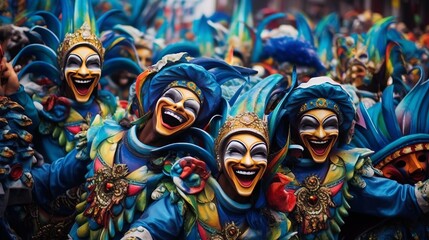 Fototapeta na wymiar Brazilian carnival - Happy people celebrating brazilian carnival, Generative ai