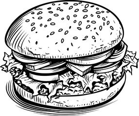 Vintage Burger Icon in Hand-drawn Style