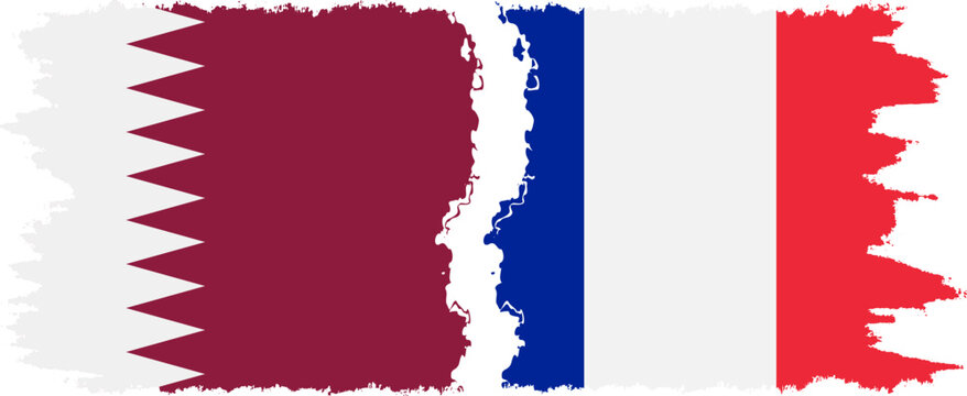 France and Qatar grunge flags connection vector