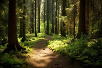 Fototapeta premium footpath in the Jungle with Sunlight in the morning
