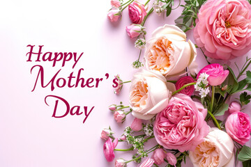 Mother's Day card in pink and white colors, floral motifs, as a gift