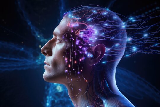 Sleep routine, sleep aids treatment. Human Brain sleep technology and environment, sleeping health and quality. Brain waves sleep assessment and physiology research, circadian rhythms deep sleep phase