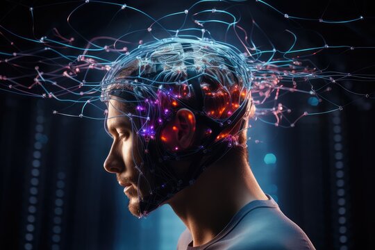 Sleep routine, sleep aids treatment. Human Brain sleep technology and environment, sleeping health and quality. Brain waves sleep assessment and physiology research, circadian rhythms deep sleep phase