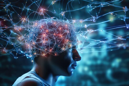 Sleep routine, sleep aids treatment. Human Brain sleep technology and environment, sleeping health and quality. Brain waves sleep assessment and physiology research, circadian rhythms deep sleep phase