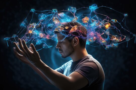 Sleep routine, sleep aids treatment. Human Brain sleep technology and environment, sleeping health and quality. Brain waves sleep assessment and physiology research, circadian rhythms deep sleep phase