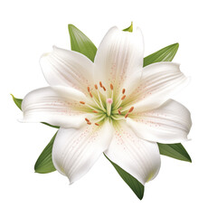 Lily of white color isolated on a white or transparent background. A symbol of kindness. White flower as a design element.