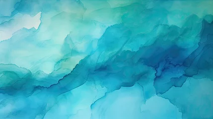 Zelfklevend Fotobehang abstract watercolor background, Watercolor  turquoise, blue, aqua background for copy space text. Sky clouds cartoon, ocean wave illustration for vacation beach travel. © Nice Seven