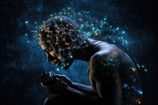 Sleep routine, sleep aids treatment. Human Brain sleep technology and environment, sleeping health and quality. Brain waves sleep assessment and physiology research, circadian rhythms deep sleep phase