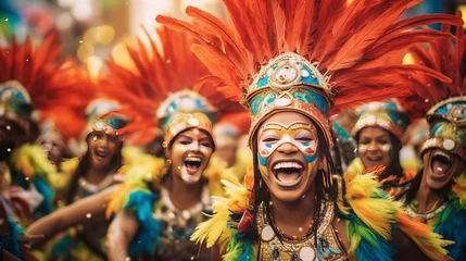 Fototapete Karneval Brazilian carnival - Happy people celebrating brazilian carnival, Generative ai