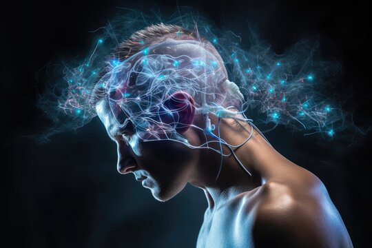 Sleep routine, sleep aids treatment. Human Brain sleep technology and environment, sleeping health and quality. Brain waves sleep assessment and physiology research, circadian rhythms deep sleep phase