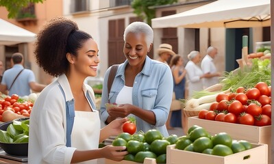 Diverse Female and Male Business Partners Pose for Portrait, Old Friends Manage a Successful Organic Farmers Market Market with Natural Farm Produce