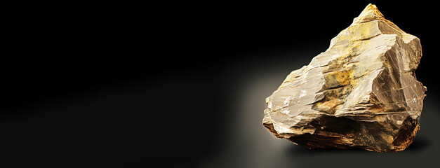 Yoshiokaite is a rare precious natural stone on a black background. AI generated. Header banner mockup with space.