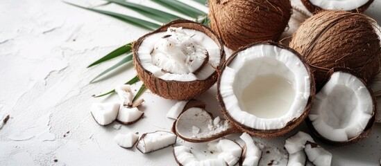 Coconut oil in a bowl on white background Also copra oil an edible oil extracted from the kernel of meat of mature coconuts harvested from the coconut palm Cocos nucifera Isolated macro photo