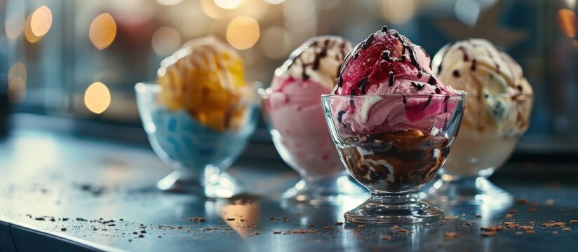 Creamy Ice Cream In Cups At The Ice Cream Factory Moscow City Federation Tower Moscow. Creative Banner. Copyspace Image