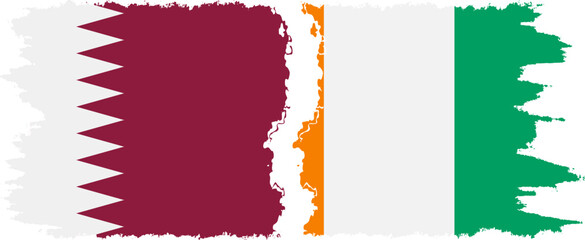 Ivory Coast and Qatar grunge flags connection vector