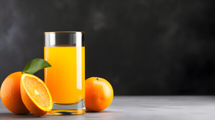 Naklejka premium Delicious tangerine liqueur and fresh fruit on grey table, space for text