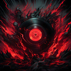 Vinyl record cover in red tones