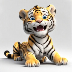 3d render of a cheerful tiger cub in full growth