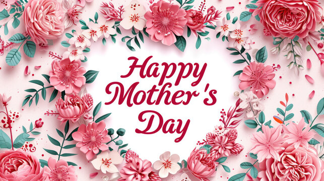Mother's Day card in pink and white colors, floral motifs, as a gift