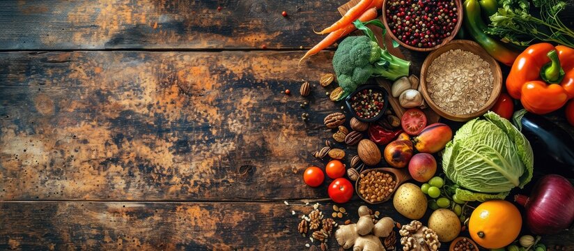 Foods Highest in Fiber Healthy diet eating View from above. Creative Banner. Copyspace image