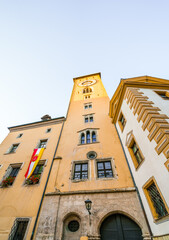View of historical buildings in downtown Regensburg.

