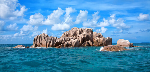 Granite rocks near Island St. Pierre, Indian Ocean, Republic of Seychelles, Africa.