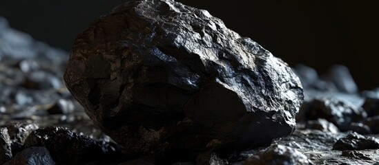Black stone that looks like the meteorite. Creative Banner. Copyspace image