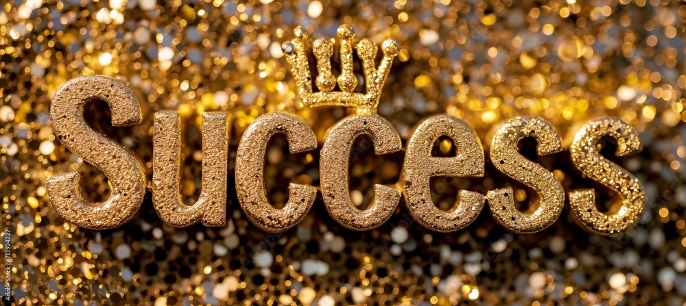 Poster success in elegant golden text on a magical bokeh sparkles background with space for your message