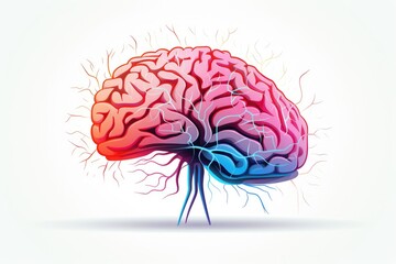 Human brain creative colorful skull, left and right brain hemisphere, cerebral human mind Illustration, brain, hemisphere. Colorful business vector, agile brain hemispheres synapses communicating - obrazy, fototapety, plakaty