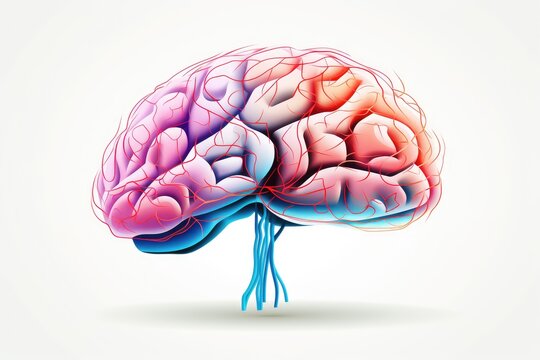 Human brain creative colorful skull, left and right brain hemisphere, cerebral human mind Illustration, brain, hemisphere. Colorful business vector, agile brain hemispheres synapses communicating