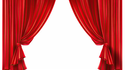 red velvet curtains on white background, red curtain with the image of a movie theater or stage