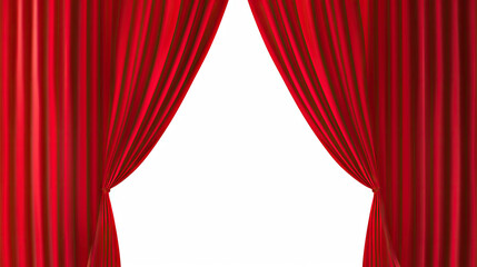 red velvet curtains on white background, red curtain with the image of a movie theater or stage