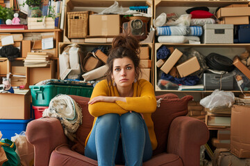 Housekeeping feel stress and lazy to cleaning cluttered, messy home. Unclean house concept