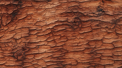 Seamless tree bark background texture closeup. Rustic detailed dark reddish brown wallpaper backdrop, generative AI