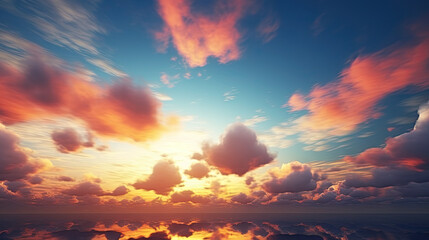 Sky at sunset, sky at sunrise, clouds, orange clouds cirrus clouds, cumulus clouds, sky gradient, sky background at dusk, twilight, nightfall, pink sky, pink clouds, sun, environment,