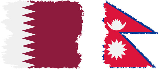 Nepal and Qatar grunge flags connection vector