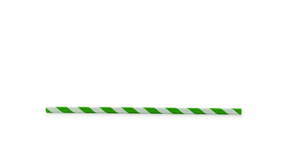 green striped paper drinking straw isolated on white background