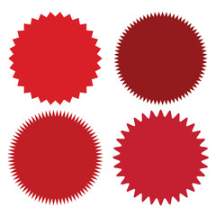 Set of vector starburst, sunburst badges. Different color. Simple flat style Vintage labels. Colored stickers. 66.11.