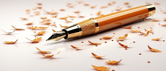 3D of Close up of golden fountain pen.Generative AI