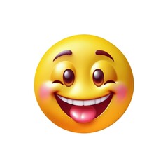Happy Smiling Emoji with Rosy Cheeks and Tongue Out on a White Background