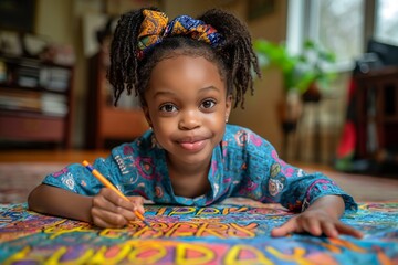 An 8 year old African American girl draws a card with the inscription 