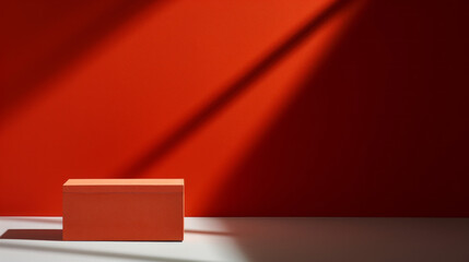 Minimalistic background with red wall and pedestal