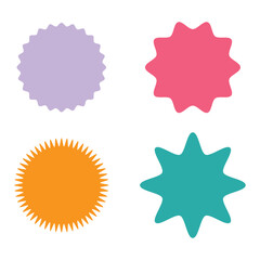 Set of vector starburst, sunburst badges. Different color. Simple flat style Vintage labels. Colored stickers. 66.11.
