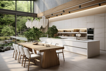 Fototapeta premium Large and spacious kitchen interior design