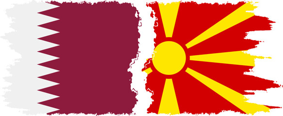 Northern Macedonia and Qatar grunge flags connection vector