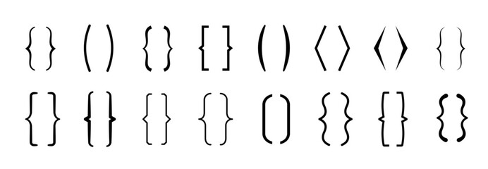 Bracket icon collection. Quote box frame. Black bracket set. Set of Text brackets design. Icons vintage typography symbol.Vector illustration