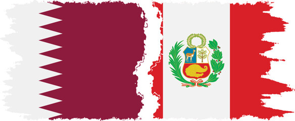 Peru and Qatar grunge flags connection vector